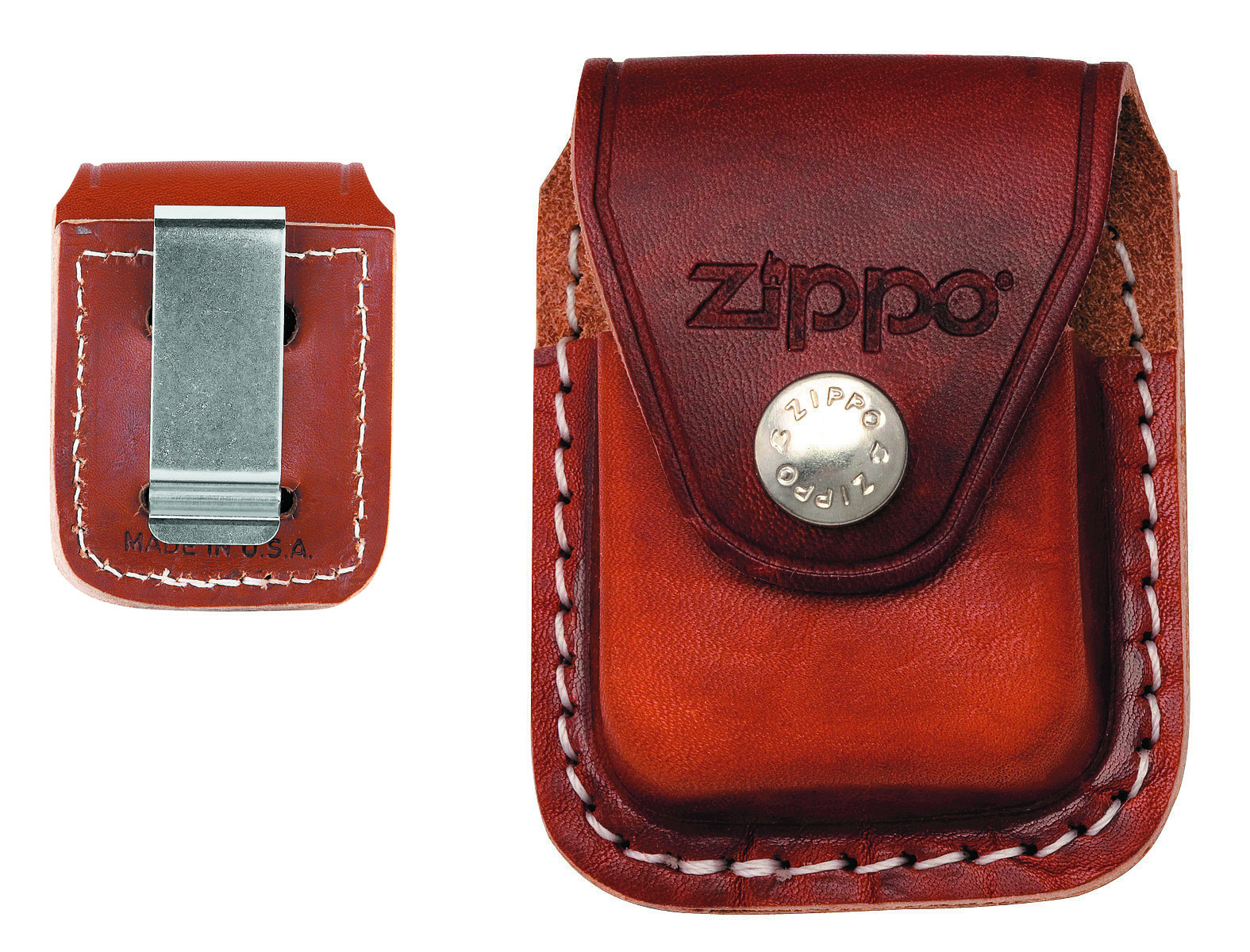 Zippo Pouch - Brown Leather With Clip - View #4
