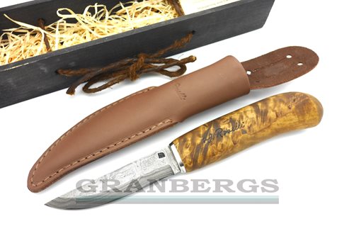 H. Roselli RD310P Damascus Carpenters Knife in Wooden Gift Box, Curly Birch Handle