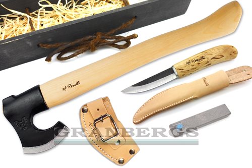 H. Roselli R850110P Axe Long Handle + Carpenters Knife in Wood Gift Box